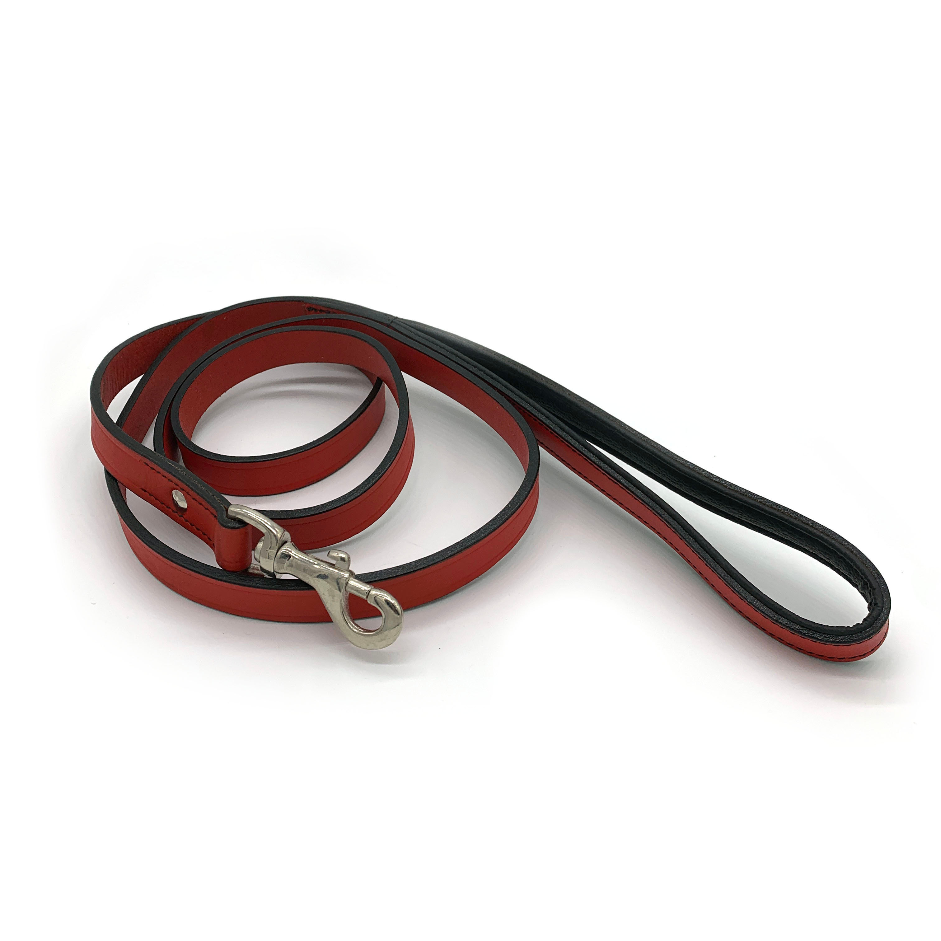 6 ft Red Leather Dog Leash With Padded Handle Bridle Leather