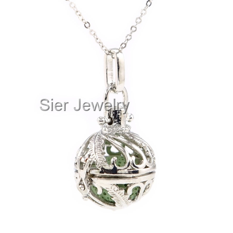 Thumbnail: Feather Essential Oil Diffuser Necklace Locket With Lava Stone