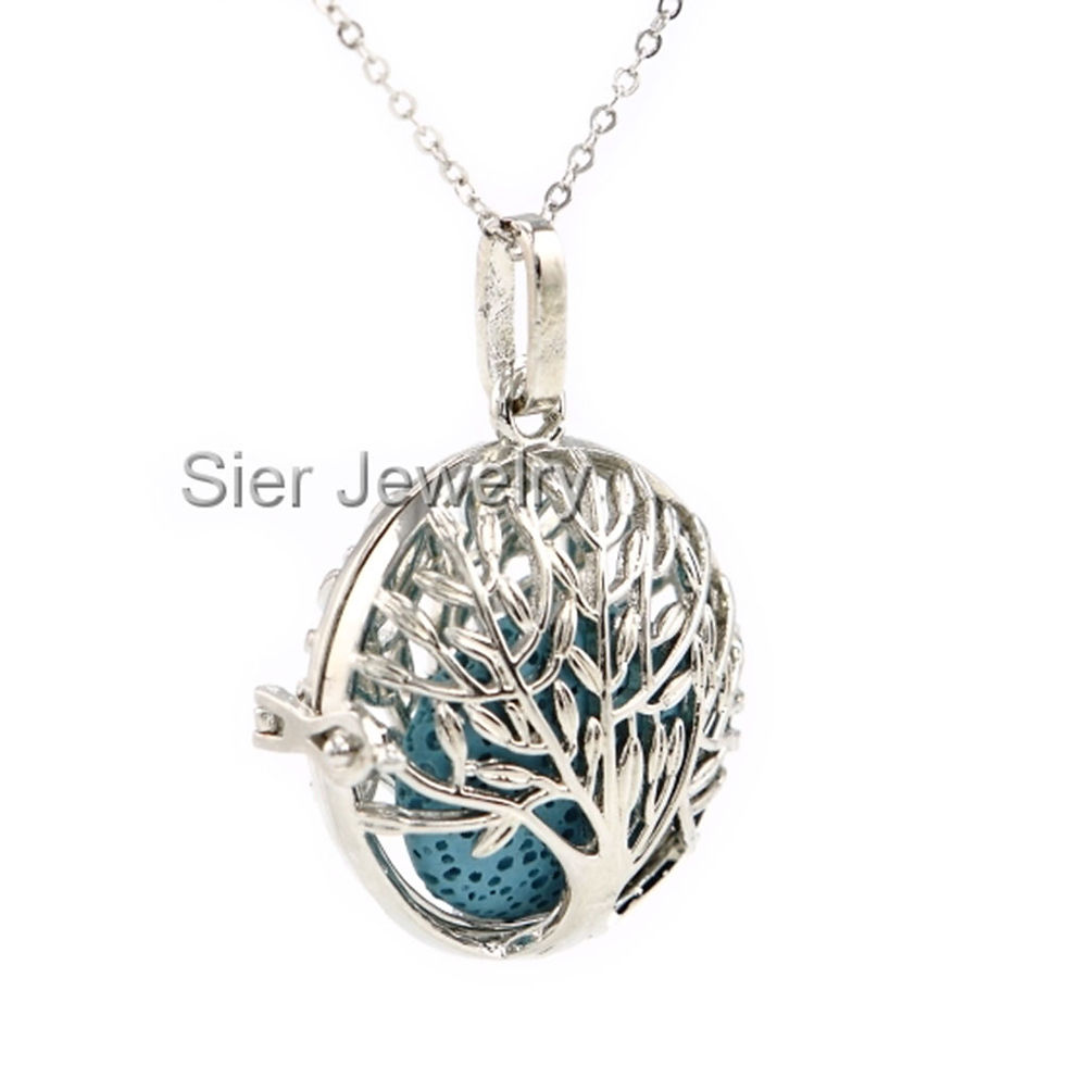 Thumbnail: Tree of Life Essential Oil Diffuser Necklace Locket With Lava Stone