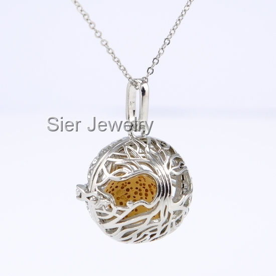 Thumbnail: Tree Essential Oil Diffuser Necklace Locket With Lava Stone