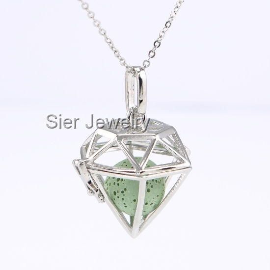 Thumbnail: Diamond Shaped Essential Oil Diffuser Necklace Locket With Lava Stone