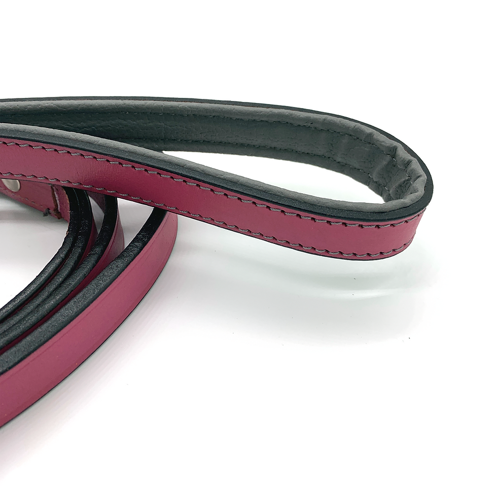 Thumbnail: 6 ft Pink Leather Dog Leash With Padded Handle Bridle Leather
