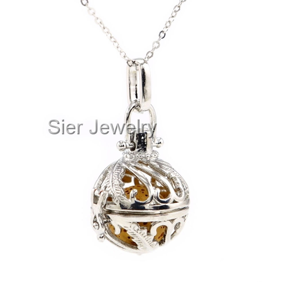 Thumbnail: Feather Essential Oil Diffuser Necklace Locket With Lava Stone
