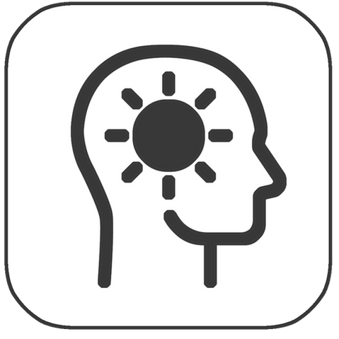 Kopf mit Sonne Symbol, Illustration für Wissen, Bewusstsein und Kreativität.