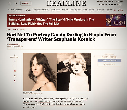 Deadline Hari Nef Star in Transparent Writer Biopic Candy Darling