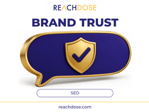 Gold shield on an indigo speech bubble, illustrating trust in AI brand visibility.