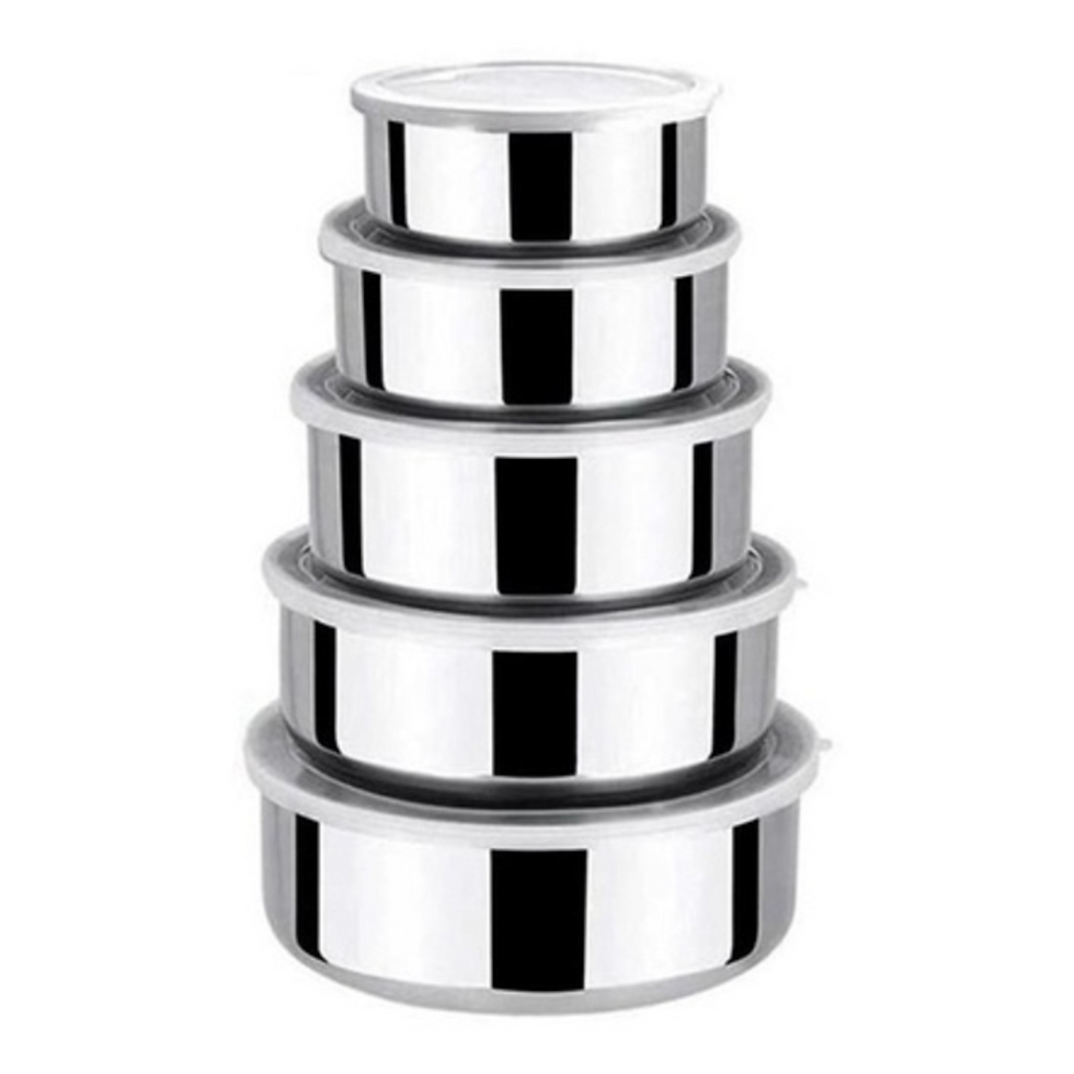 Miniatura: onjunto de Potes de Inox Premium com Tampa - Jogo com 5 Peças Redondas