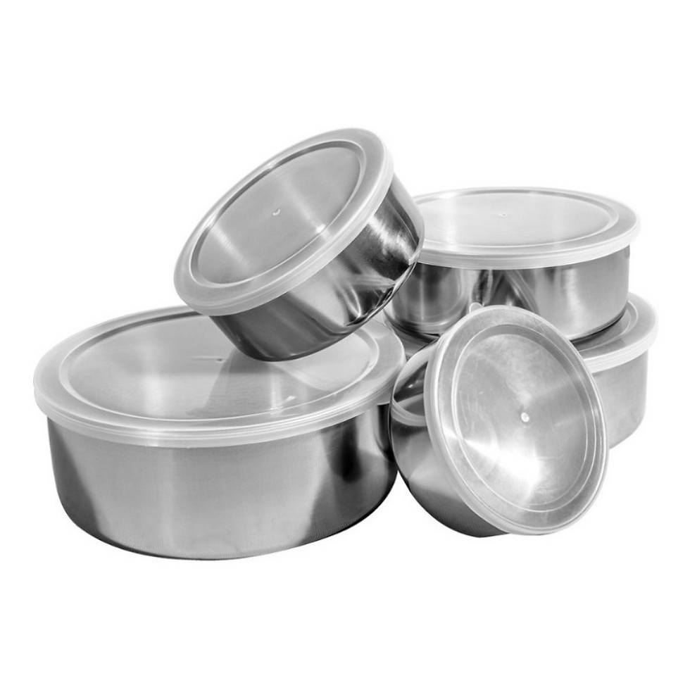 Miniatura: onjunto de Potes de Inox Premium com Tampa - Jogo com 5 Peças Redondas