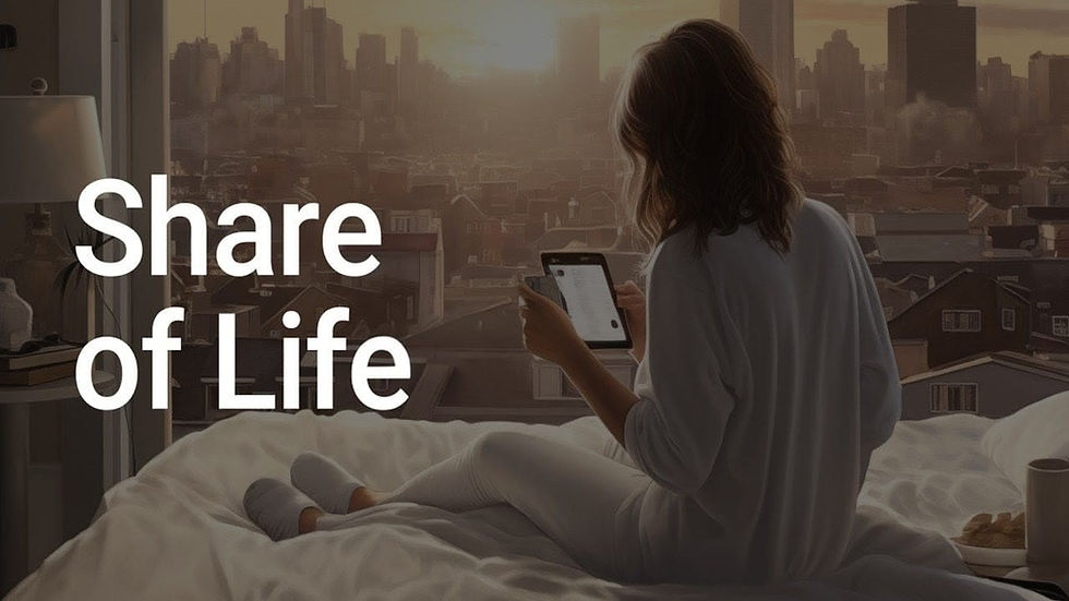 Mulher tomando café e olhando a cidade