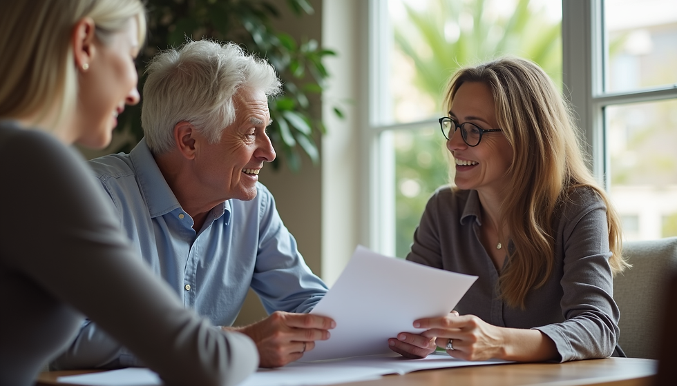 Senior care coordinator assisting elderly patient and family in South Jersey home setting