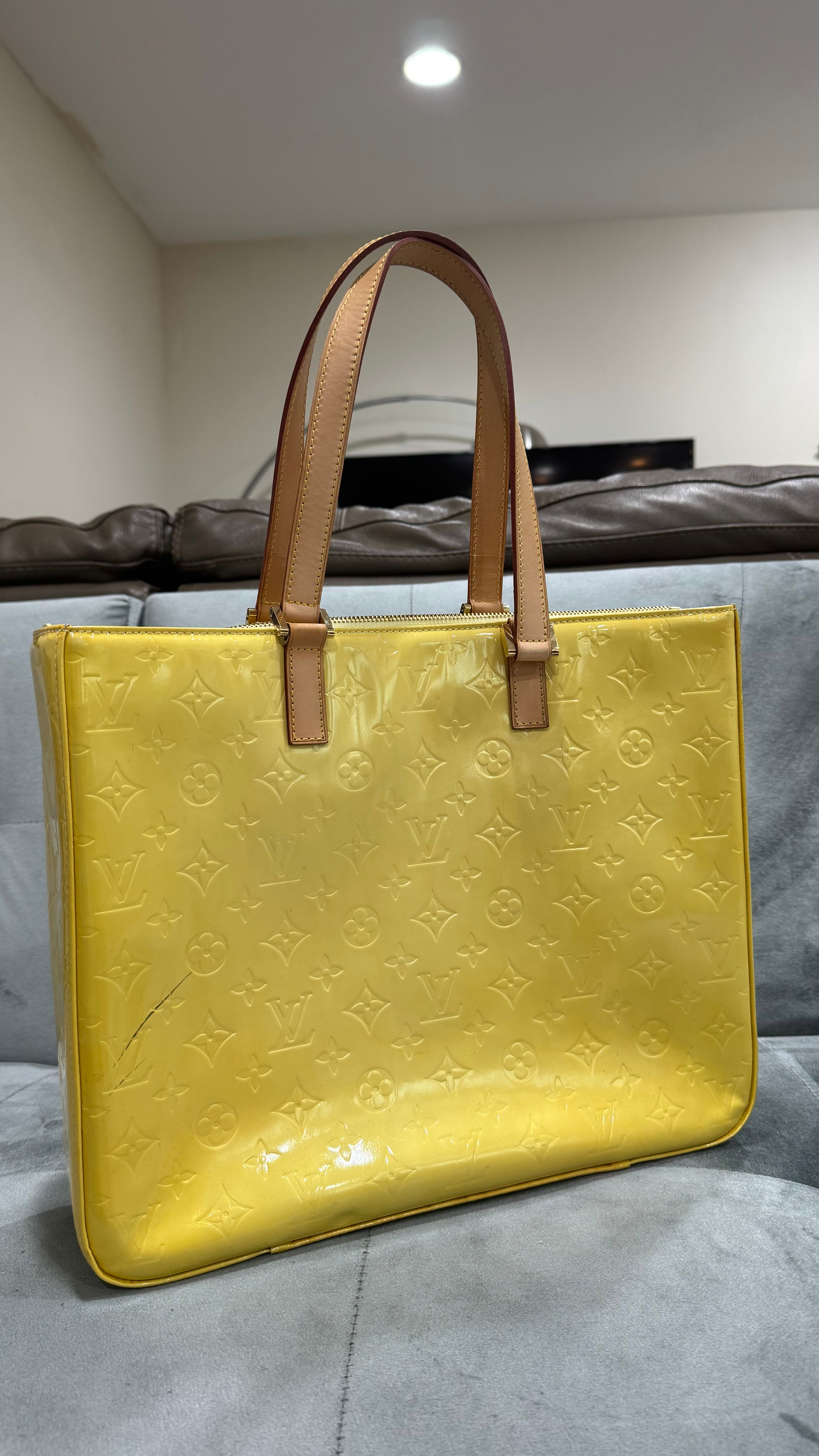 Louis Vuitton Yellow Columbus Vernis Leather Top Handle Shoulder Bag