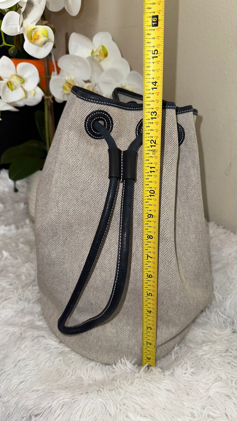 Thumbnail: Hermes Sac Marine Recief Canvas/Leather String Shoulder Bag