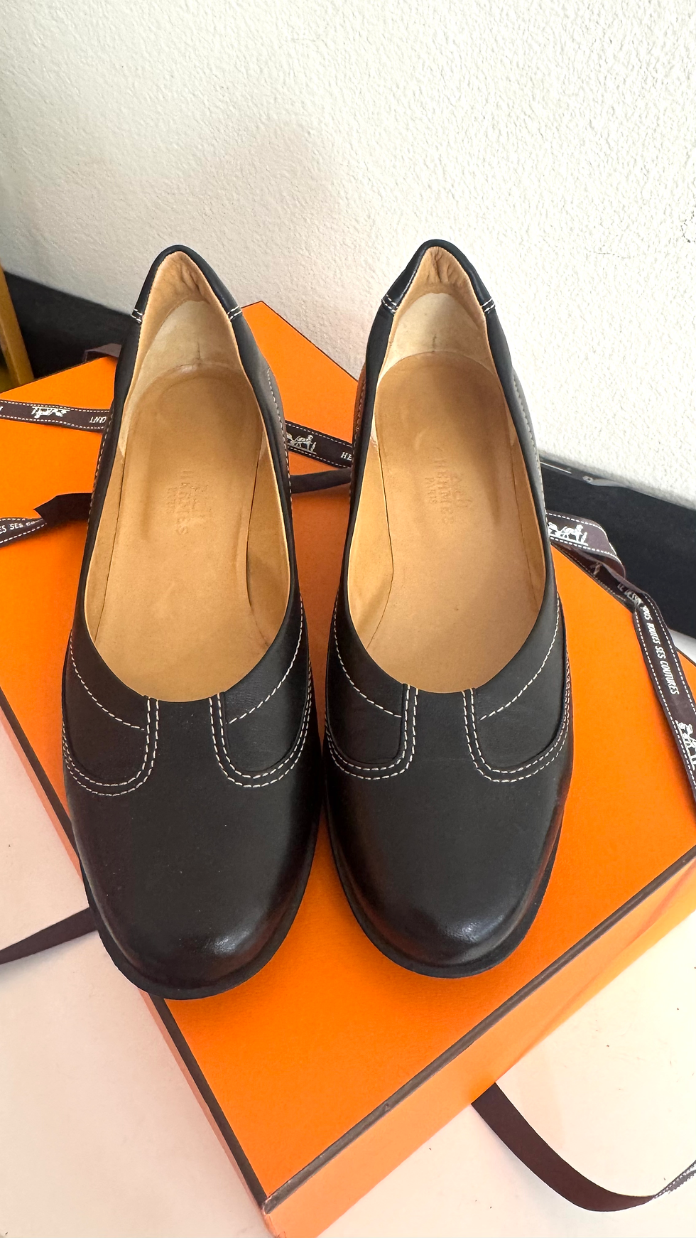 Hermes Black Leather Loafer Sandals Size 37