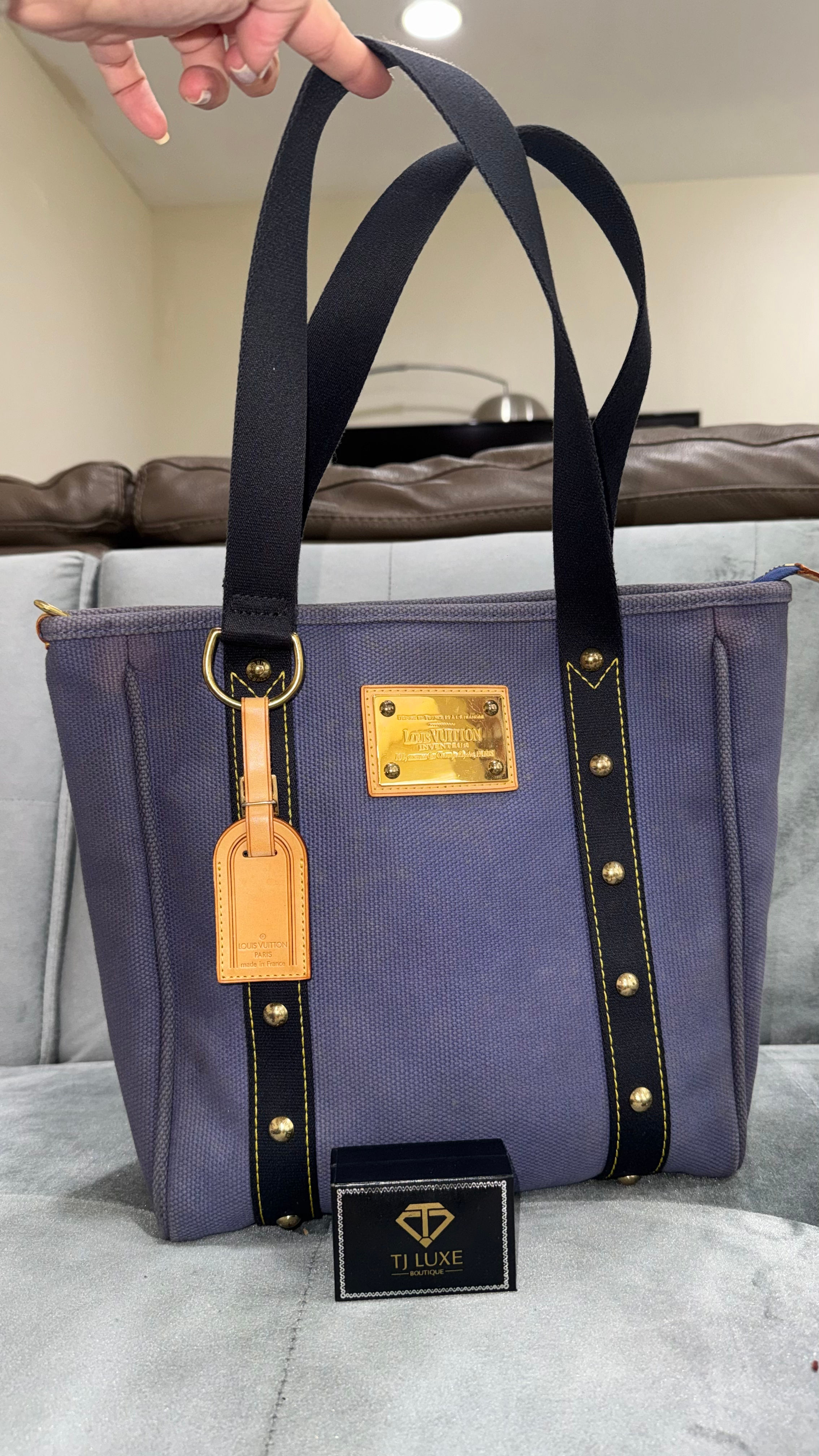 Louis Vuitton Blue/ Purple Canvas Antigua Cabas MM Top Handle Shoulder Bag