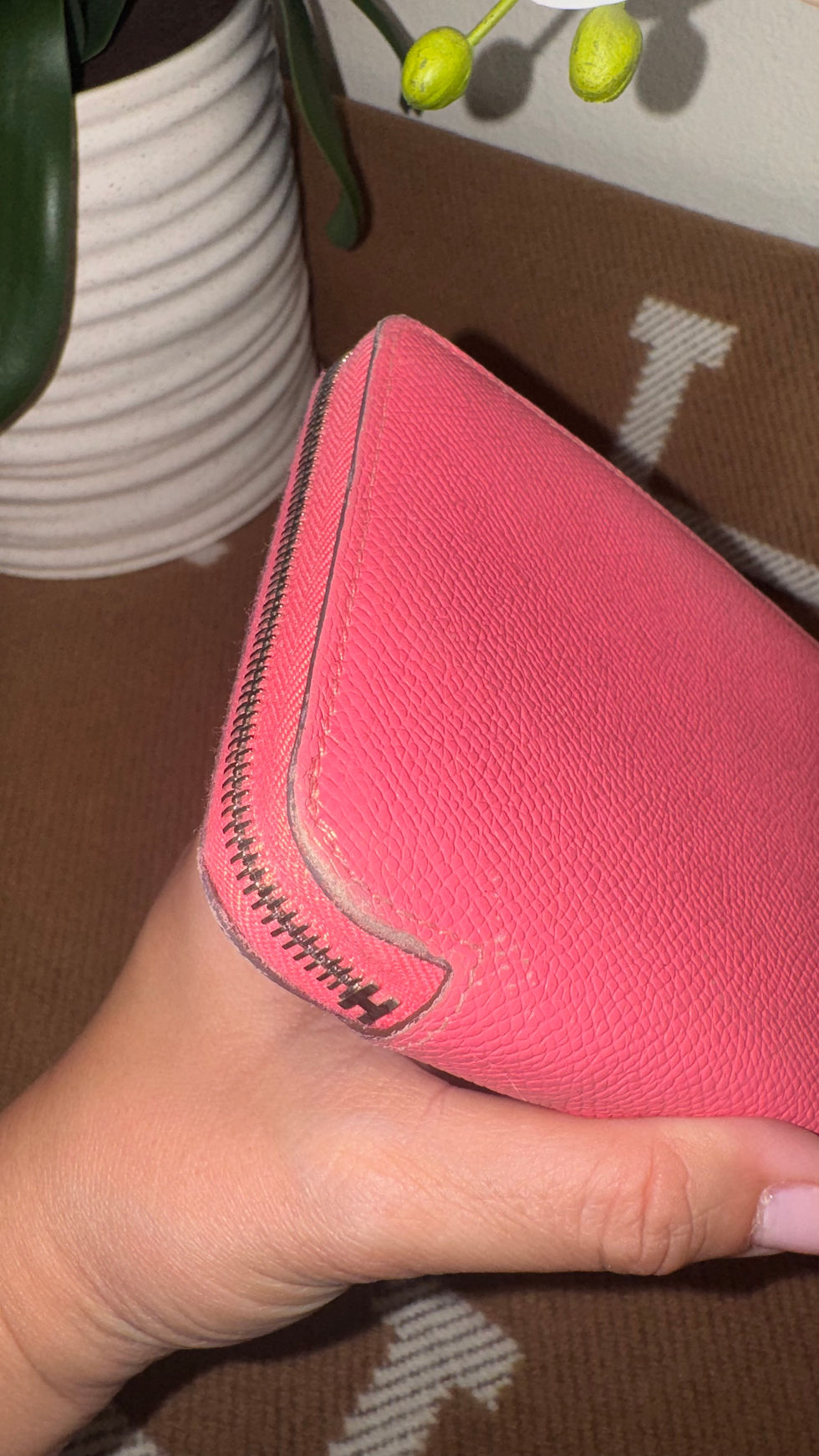 Thumbnail: Hermes Pink Silk Long Zippy Wallet PHW