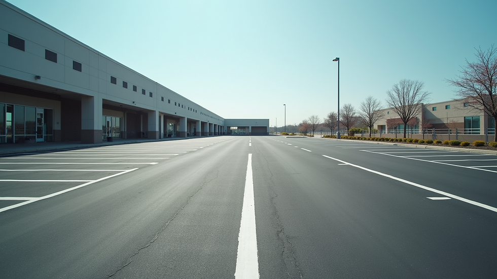 Eye-level view of a freshly striped commercial parking lot with clear white lines