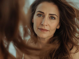 mulher de 50 anos olhando no espelho