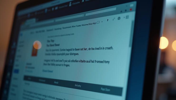 Close-up view of a computer screen showing an email inbox with a suspicious wire transfer request