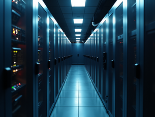 Secure server room with network equipment, emphasizing HIPAA compliance in Virginia
