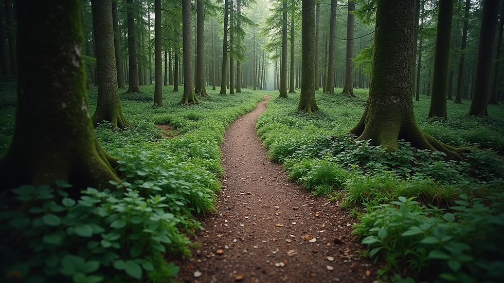 High angle view of a winding path through a forest, representing the journey of overcoming obstacles