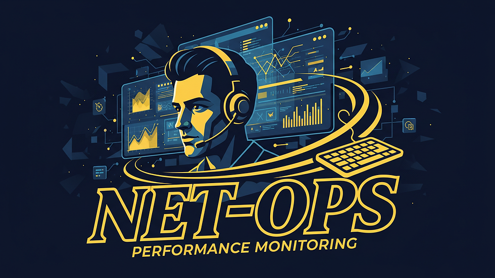 Close-up view of a technician monitoring network performance on multiple screens