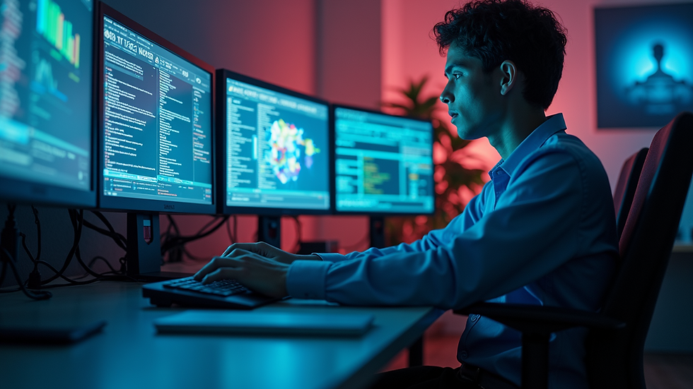 Eye-level view of computer setup in a cybersecurity lab