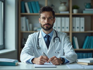 A physician working alone with medical resources, highlighting isolation in practice