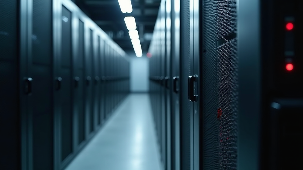 Eye-level view of a secure server room with locked cabinets