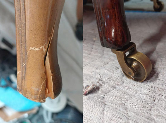 Before and after of refinishing and restoring an antique tea car. Changing the stain from lighter to darker. 