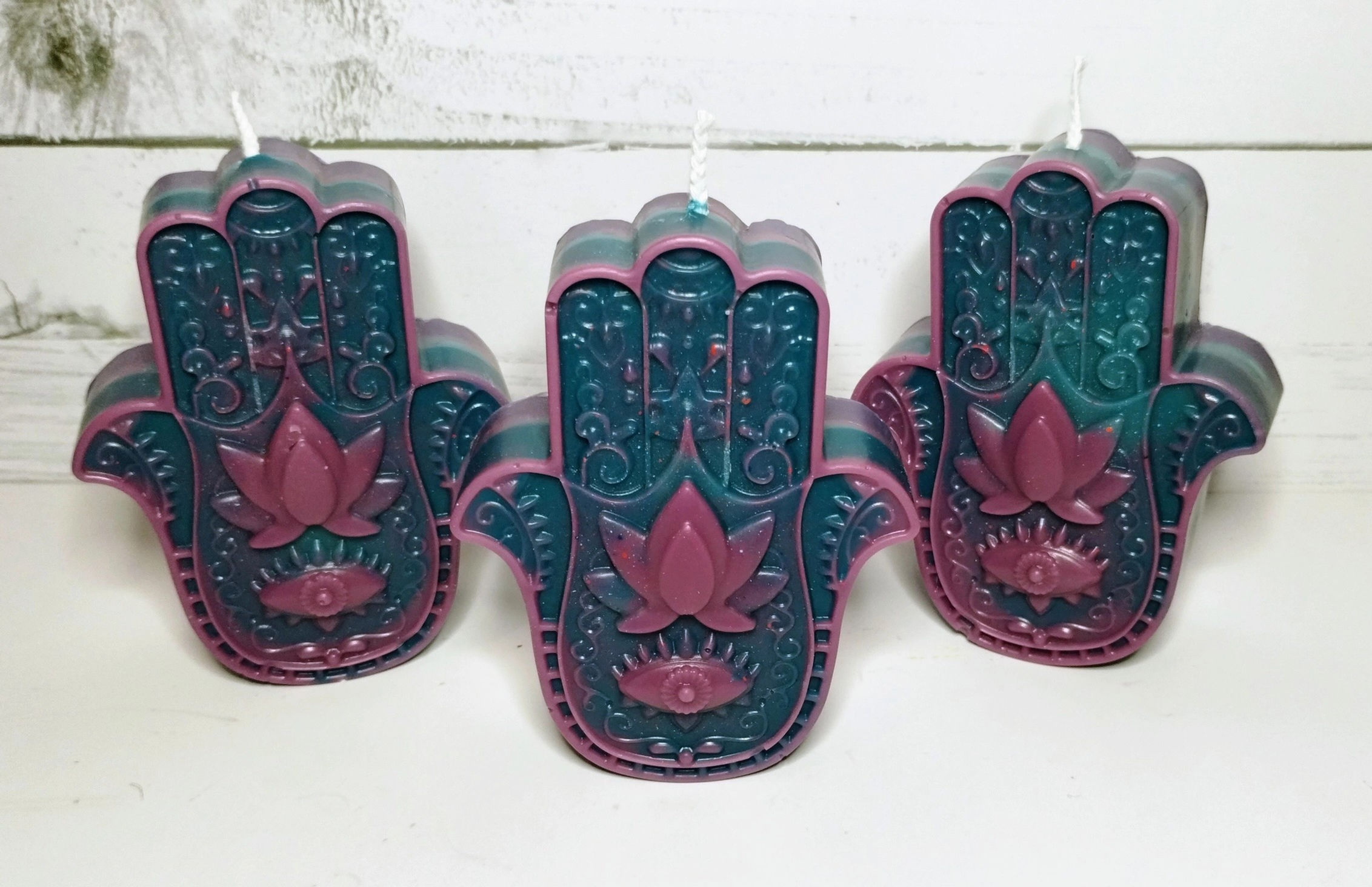 Hamsa Hand Layered Candles - Purple/blue