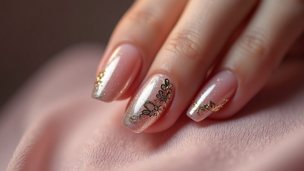 Close-up of a luxurious manicure featuring elegant nail art