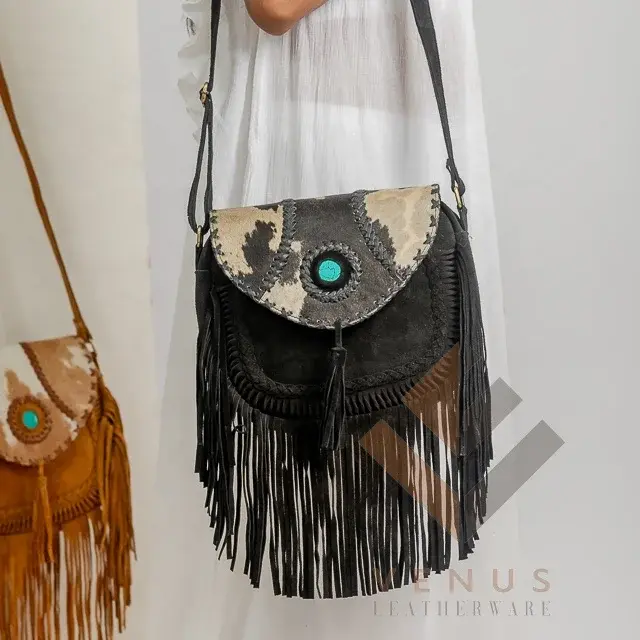 Genuine Leather Crossbody Shoulder Sling with Fringes Bag