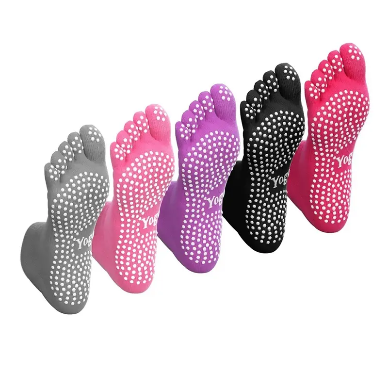 Women's Five-Toe Yoga Pilates Socks With Non-Slip Grips Crew Length