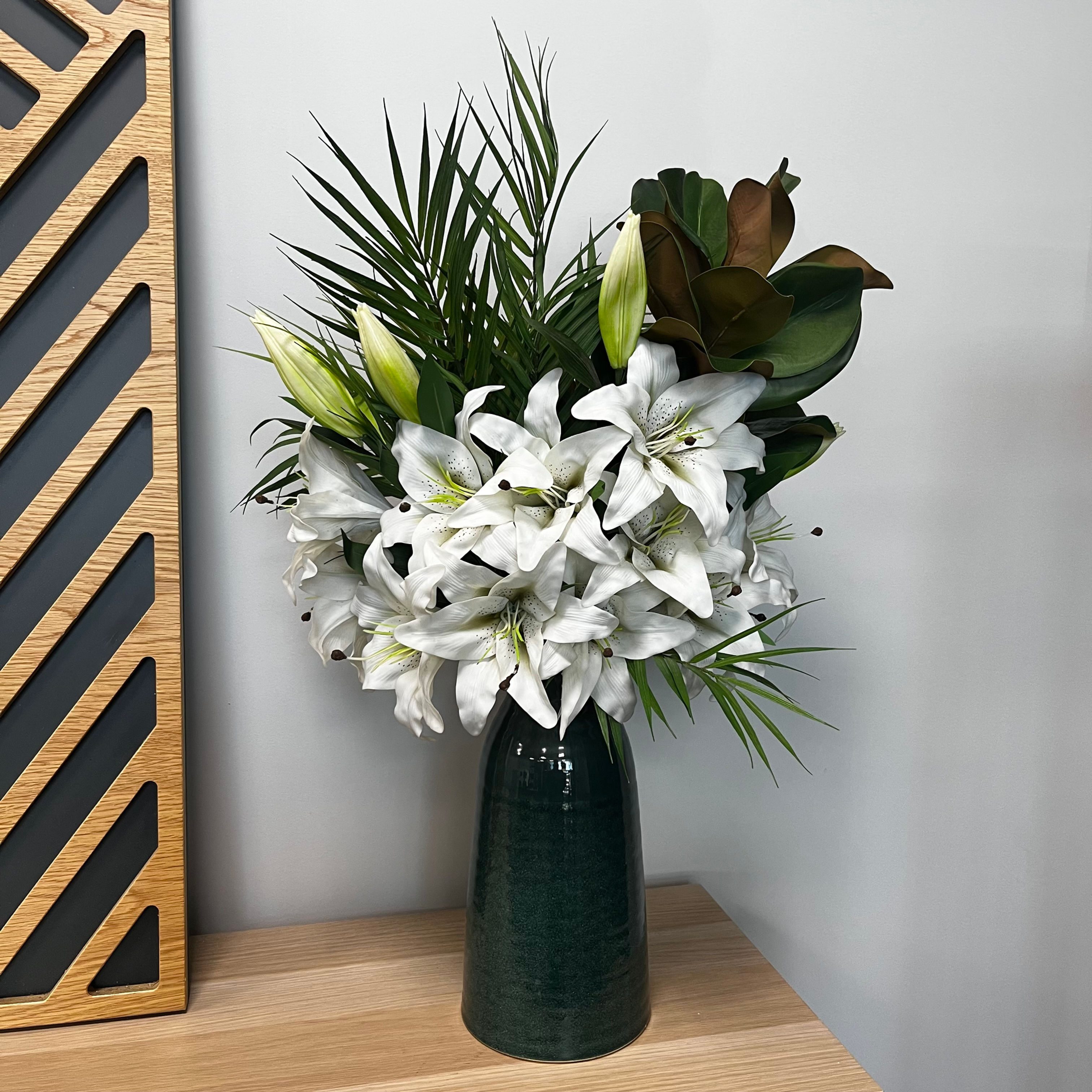 Lillies in Teal Vase - EX HIRE