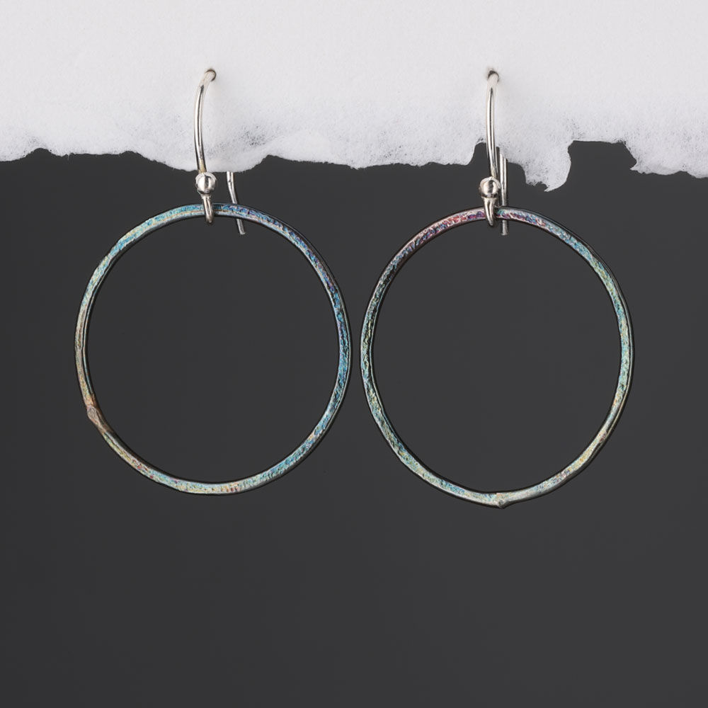 Oxidised Textured Circle on Hook Earrings