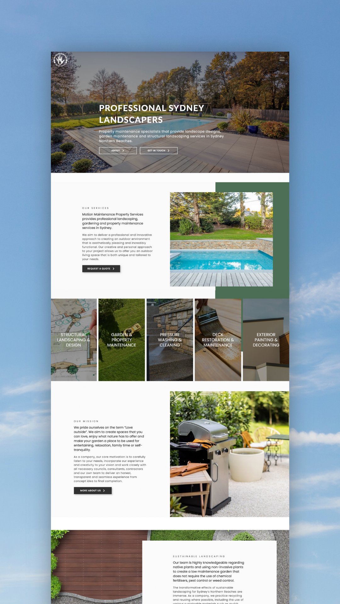 Motion Maintenance Property Services Website Design | Flow Cre8tive Sydney — modern site showcasing landscaping and property maintenance services