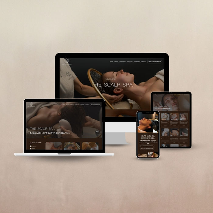 Scalp Spa Website Design | Flow Cre8tive Sydney — premium scalp and hair spa website featuring calming neutrals and refined layout.