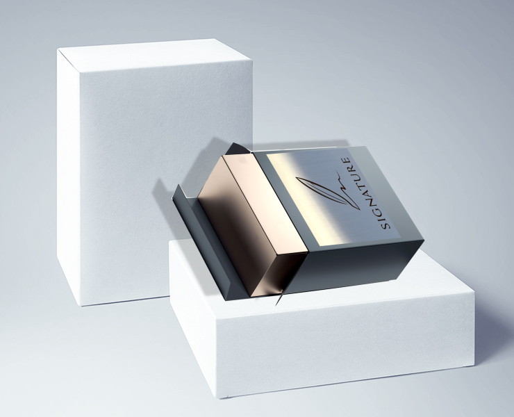 High angle view of product packaging adorned with custom sticker labels