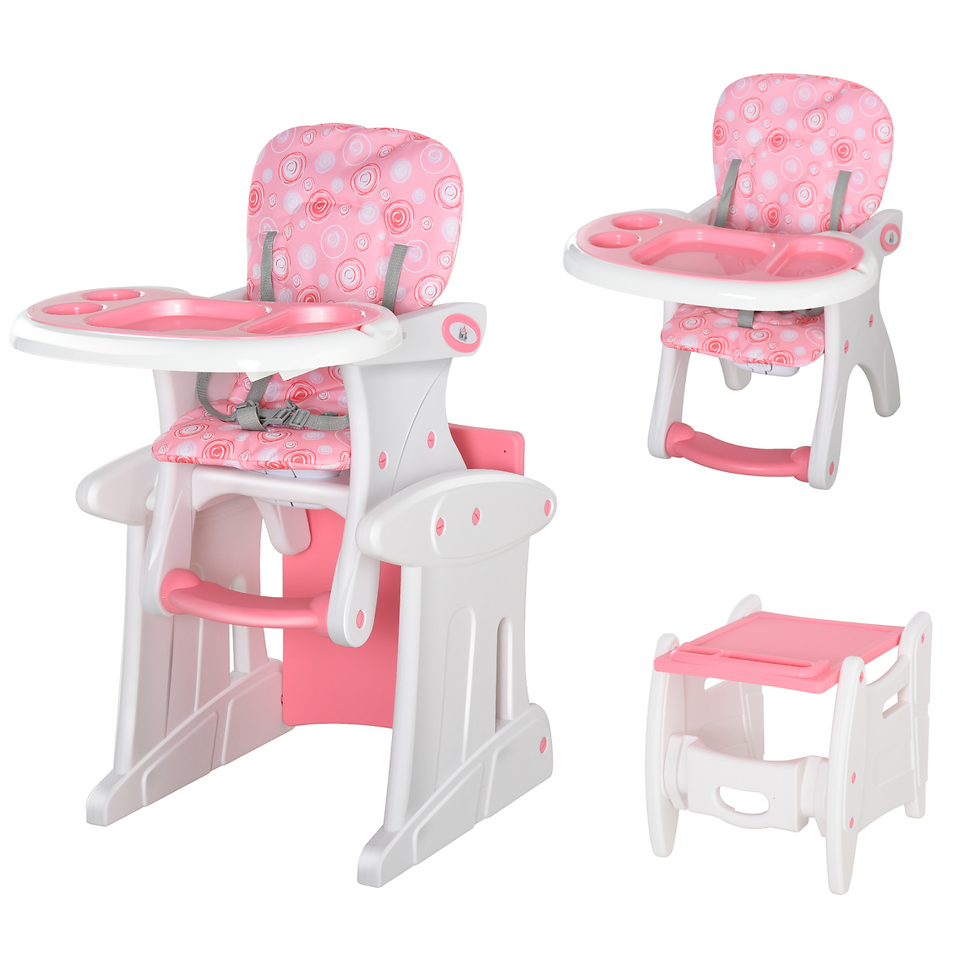 3-in-1 Convertible Baby High Chair Booster Seat w/ Removable Tray Pink HOMCOM