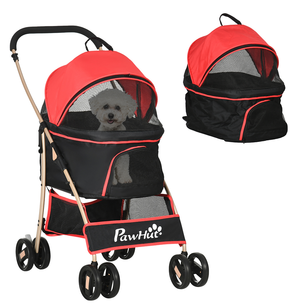PawHut 3 In 1 Pet Stroller, Detachable Dog Cat Travel Carriage - Red
