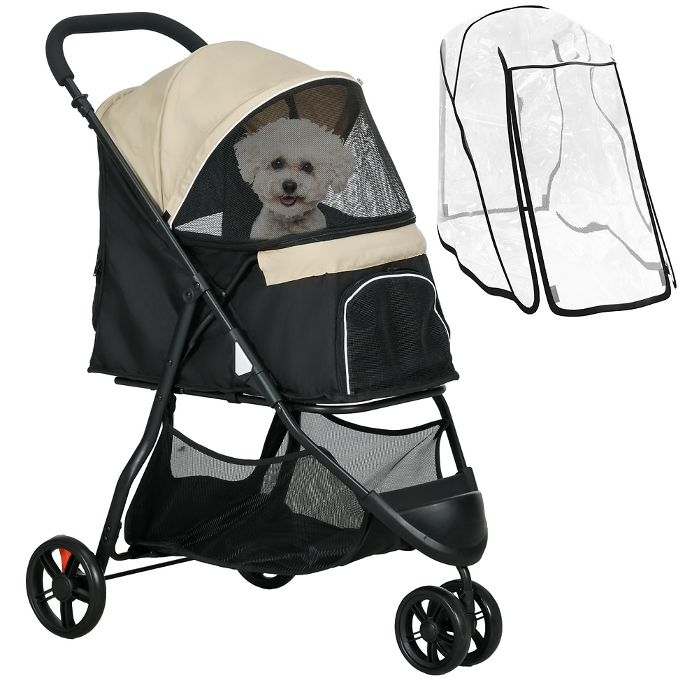 PawHut Dog Stroller for XS Dogs, S Dogs, Cats with Rain Cover - Khaki