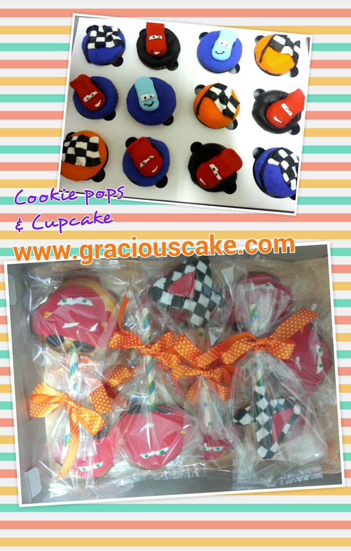 Cars cupcake and cookie pops