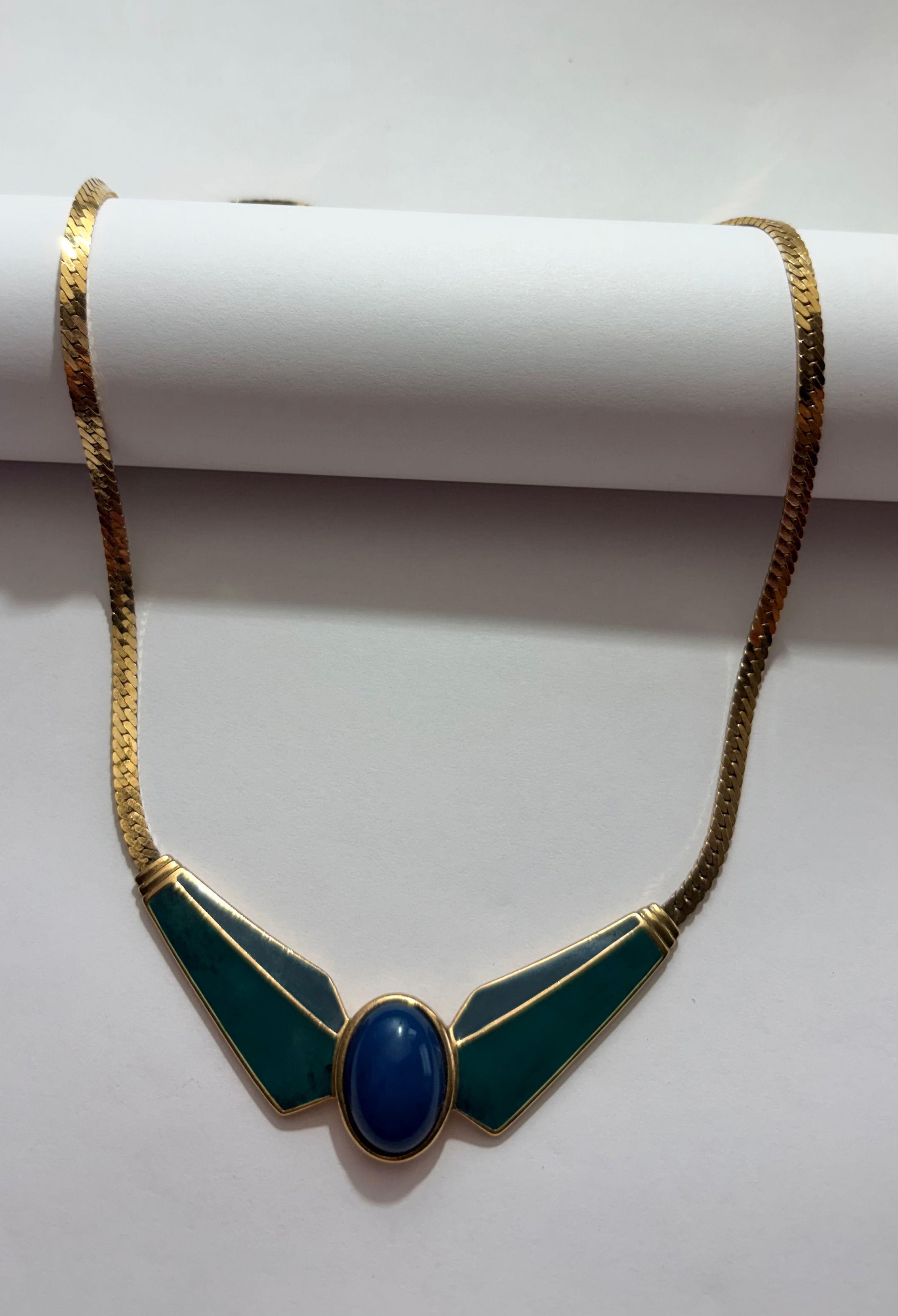 Vintage Avon Gold-Tone Necklace with Blue Cabochon