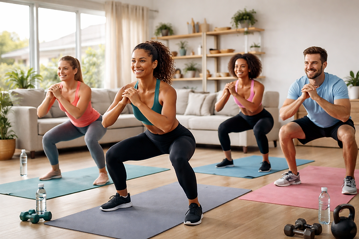 small group exercising in office space