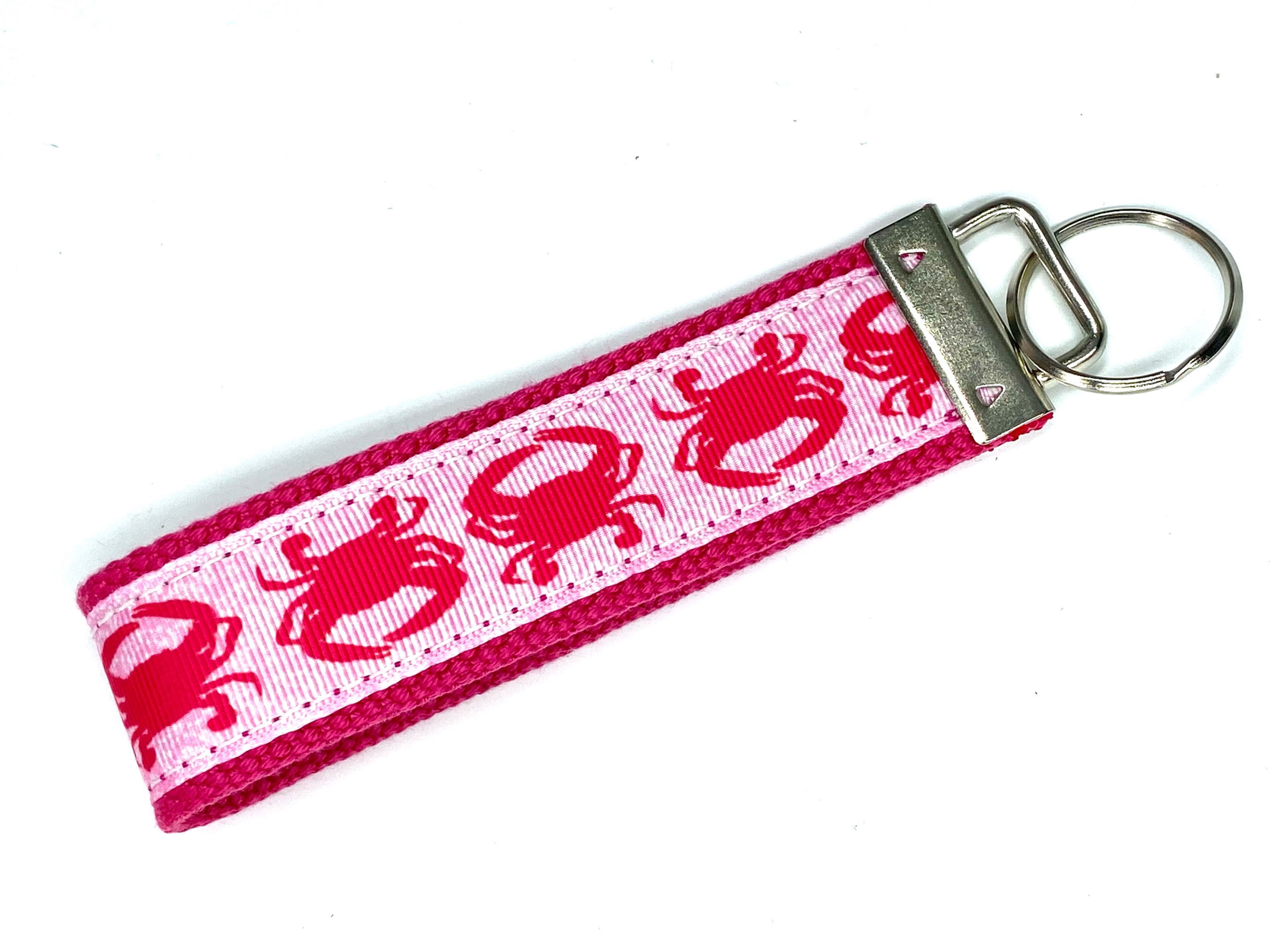 Hot Pink Crab Damask Keychain 