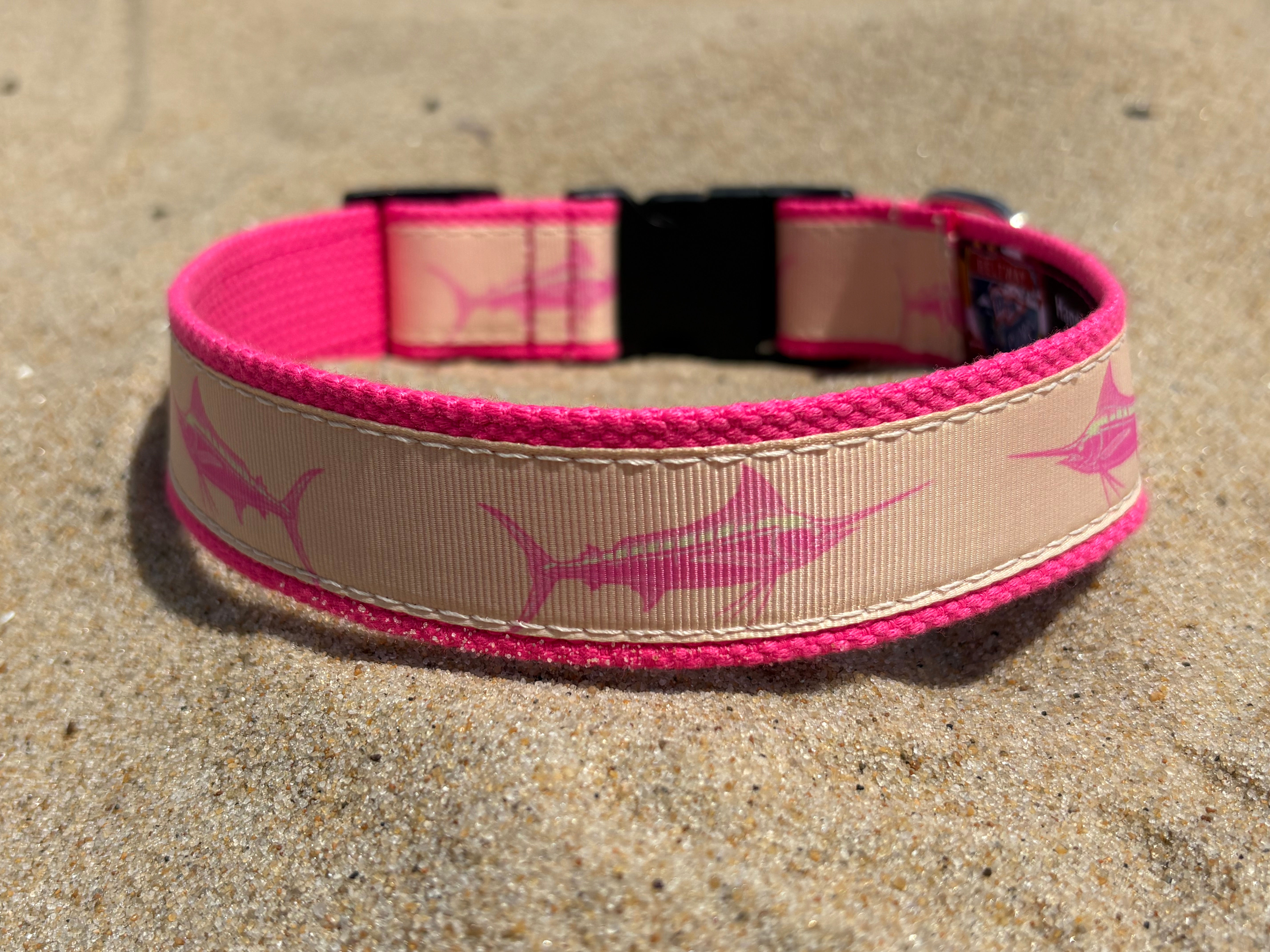 1 1/4 inch Pink White Marlin Dog Collar or Leash