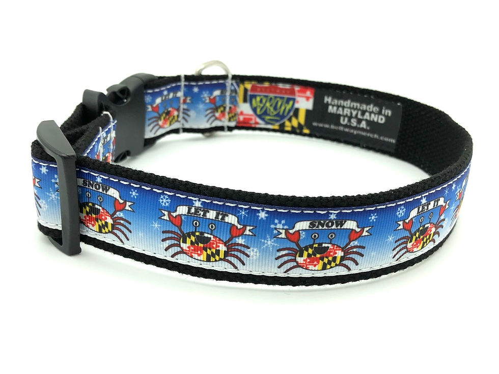 Thumbnail: 1 1/4 inch "LET IT SNOW" Crabs Dog Collar or Leash