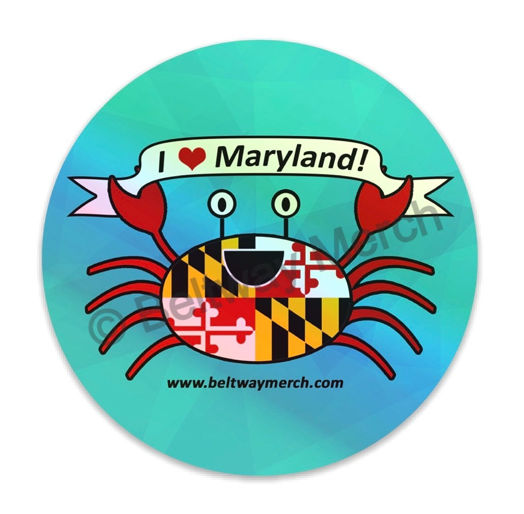 “I ❤️ Maryland” Happy Maryland Flag Crab Holographic Sticker