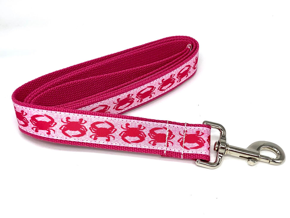 Thumbnail: 1 1/4 inch Hot Pink Crab Damask Dog Collar or Leash