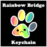 Rainbow pawprint with a sad face text rainbow bridge keychain